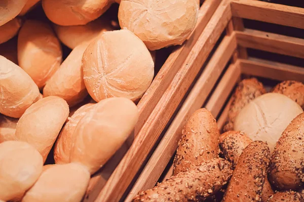 Fresh bread in bakery, organic food and gluten-free baking goods