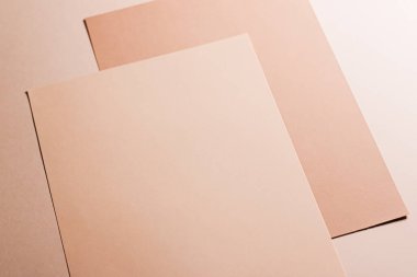 Ofis kırtasiyesi olarak bej rengi A4 kağıtları, lüks markalaştırma yatağı ve model için marka kimlik tasarımı