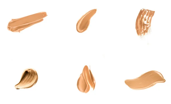 Liquid foundation fläckar, utstryk och stroke som makeup texturer isolerade på vit bakgrund, skönhet och kosmetika — Stockfoto