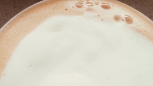 Classic coffee at home, closeup cappuccino foam, hot lactose-free drink — Stock Video