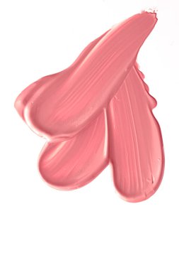 Mercan güzelliği kozmetik dokusu beyaz arka planda izole, lekeli makyaj emülsiyon kremi lekesi veya temel lekesi, ezilmiş kozmetik ürünler ve boya vuruşları