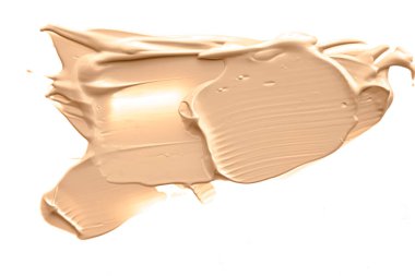 Beyaz arka planda izole edilmiş bej güzellik kozmetik dokusu, lekeli makyaj emülsiyon kremi lekesi veya temel lekesi, ezilmiş kozmetik ürünler ve boya vuruşları