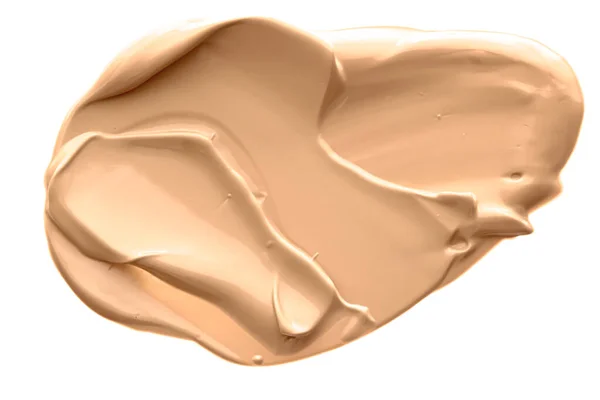 Beige bellezza texture cosmetica isolata su sfondo bianco, sbavato trucco emulsione crema sbavatura o fondotinta sbavatura, prodotti cosmetici schiacciati e colpi di vernice — Foto Stock