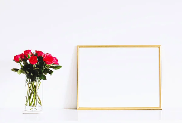 Golden frame on white furniture, luxury home decor and design for mockup, poster print and printable art, online shop showcase — Stock Photo, Image