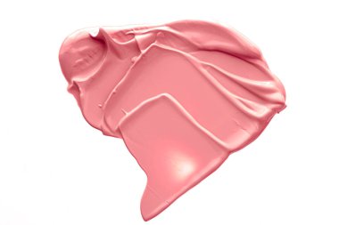 Mercan güzelliği kozmetik dokusu beyaz arka planda izole, lekeli makyaj emülsiyon kremi lekesi veya temel lekesi, ezilmiş kozmetik ürünler ve boya vuruşları