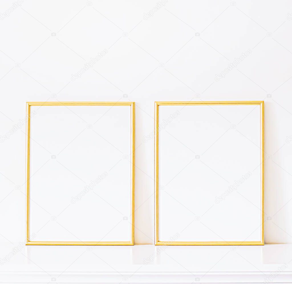 Golden frame on white furniture, luxury home decor and design for mockup, poster print and printable art, online shop showcase