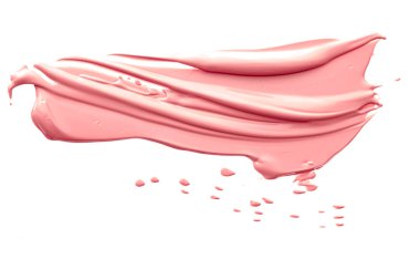 Mercan güzelliği kozmetik dokusu beyaz arka planda izole, lekeli makyaj emülsiyon kremi lekesi veya temel lekesi, ezilmiş kozmetik ürünler ve boya vuruşları