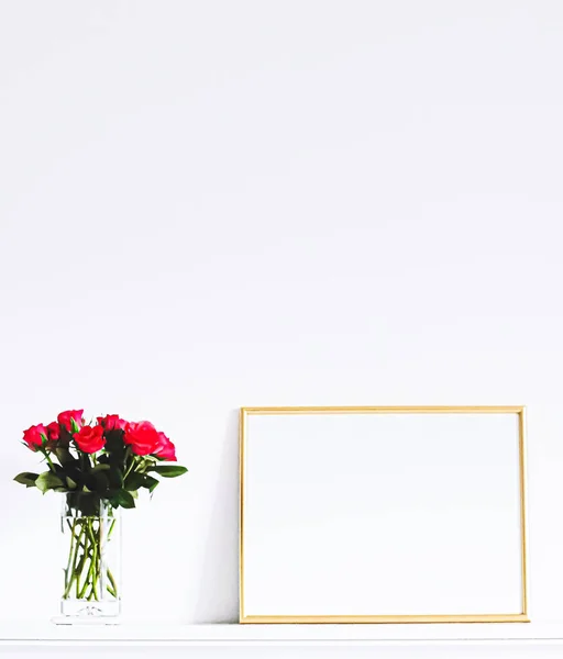 Golden frame on white furniture, luxury home decor and design for mockup, poster print and printable art, online shop showcase — Stock Photo, Image