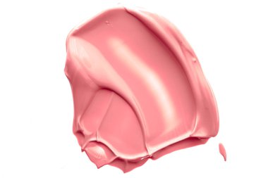 Mercan güzelliği kozmetik dokusu beyaz arka planda izole, lekeli makyaj emülsiyon kremi lekesi veya temel lekesi, ezilmiş kozmetik ürünler ve boya vuruşları