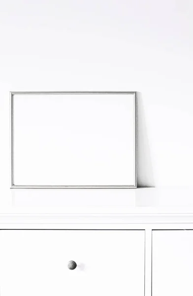 Silver frame on white furniture, luxury home decor and design for mockup, poster print and printable art, online shop showcase — Stock Photo, Image