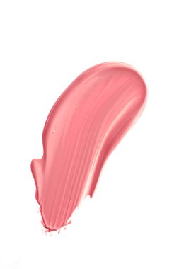 Mercan güzelliği kozmetik dokusu beyaz arka planda izole, lekeli makyaj emülsiyon kremi lekesi veya temel lekesi, ezilmiş kozmetik ürünler ve boya vuruşları