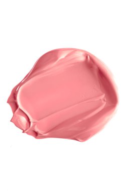 Mercan güzelliği kozmetik dokusu beyaz arka planda izole, lekeli makyaj emülsiyon kremi lekesi veya temel lekesi, ezilmiş kozmetik ürünler ve boya vuruşları