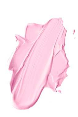 Beyaz arkaplanda yalıtılmış pembe güzellik kozmetik dokusu, lekeli makyaj kremi lekesi veya temel lekesi, kozmetik ürün ve boya vuruşları.