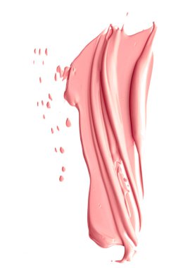 Mercan güzelliği kozmetik dokusu beyaz arka planda izole, lekeli makyaj emülsiyon kremi lekesi veya temel lekesi, ezilmiş kozmetik ürünler ve boya vuruşları