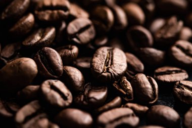 Kahve çekirdekleri arka plan, zengin aromalı kızarmış fasulye, en iyi sabah içkisi ve lüks karışım.