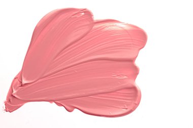 Mercan güzelliği kozmetik dokusu beyaz arka planda izole, lekeli makyaj emülsiyon kremi lekesi veya temel lekesi, ezilmiş kozmetik ürünler ve boya vuruşları