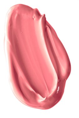 Mercan güzelliği kozmetik dokusu beyaz arka planda izole, lekeli makyaj emülsiyon kremi lekesi veya temel lekesi, ezilmiş kozmetik ürünler ve boya vuruşları