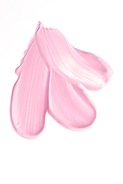 흰색 배경에 분리되어 있는 푸르스름 한 분홍색 화장품 질감, 거품이 나는 화장품 방한제 크림 냄새나 기초 침전물, 화장품 제품 및 페인트 칠 — 스톡 사진