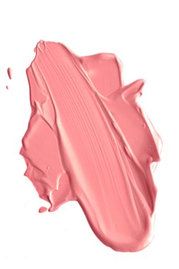 Mercan güzelliği kozmetik dokusu beyaz arka planda izole, lekeli makyaj emülsiyon kremi lekesi veya temel lekesi, ezilmiş kozmetik ürünler ve boya vuruşları