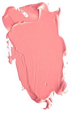 Mercan güzelliği kozmetik dokusu beyaz arka planda izole, lekeli makyaj emülsiyon kremi lekesi veya temel lekesi, ezilmiş kozmetik ürünler ve boya vuruşları