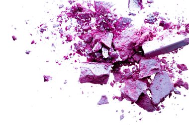 Toz kozmetik ürünleri, mineral organik göz farı, kızartıcı ya da ezilmiş kozmetik ürünler beyaz arka plan, makyaj ve güzellik afişi, düz tabela tasarımı