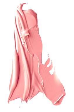 Mercan güzelliği kozmetik dokusu beyaz arka planda izole, lekeli makyaj emülsiyon kremi lekesi veya temel lekesi, ezilmiş kozmetik ürünler ve boya vuruşları