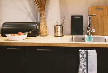 Modern ev veya apartmanda ev dekorasyonu ve iç tasarım, mobilya ve ayrıntılar