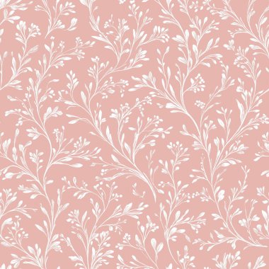 Soyut çiçek deseni güzel bir tekstil izi oluşturuyor. Narin bitkiler ve küçük böğürtlenler içeren tekrarlanan doku