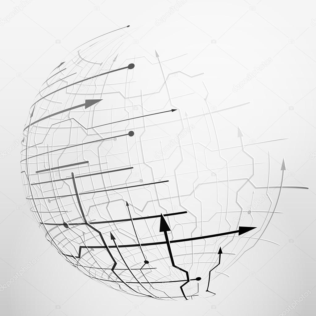 Abstract spherical mesh of geometric lines