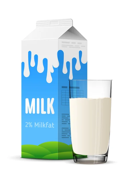 Glas Milch mit Giebelverpackung in Großaufnahme — Stockvektor