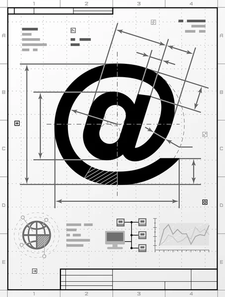 E-Mail-Symbol als technische Zeichnung — Stockvektor