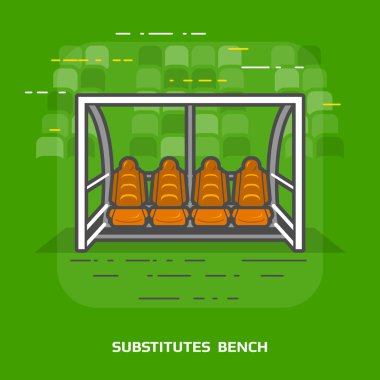 Flat illustration of soccer substitutes bench against green clipart