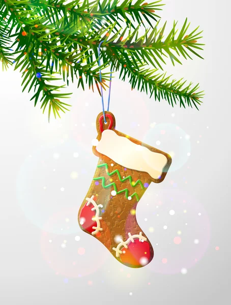 Branche d'arbre de Noël avec biscuit décoratif — Image vectorielle