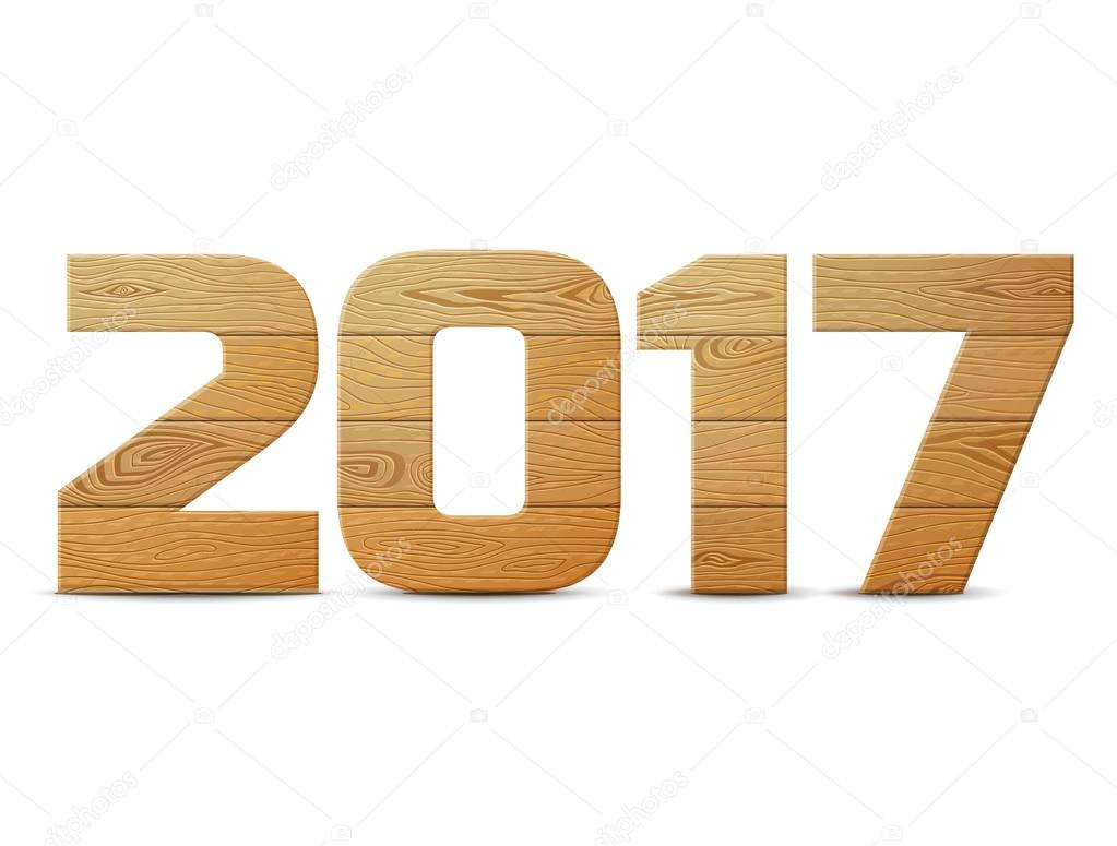 New Year 2017 of wood isolated on white background