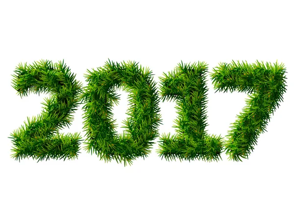 新的一年 2017年的圣诞树枝上白色孤立 — 图库矢量图片
