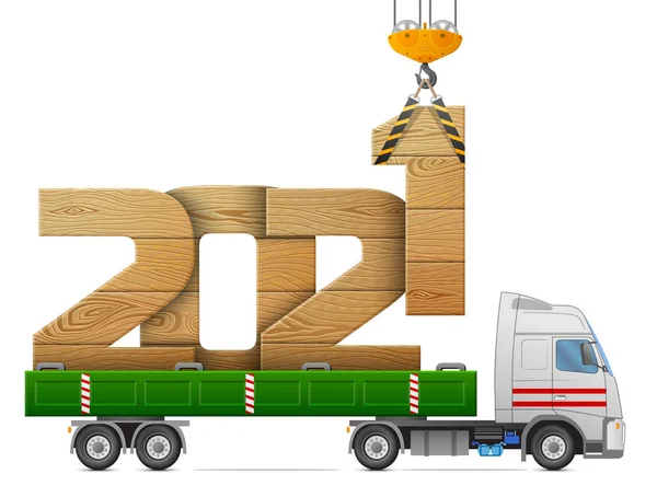 Grue Charges Nouvel 2021 Bois Grand Numéro Année Bois Arrière — Image vectorielle