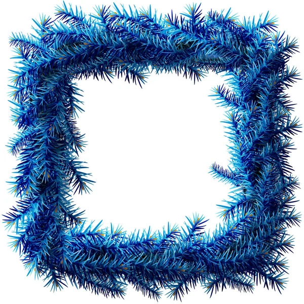 Christmas Square Wreath Decoration Empty Wreath Blue Pine Branches Isolated — Stock Vector