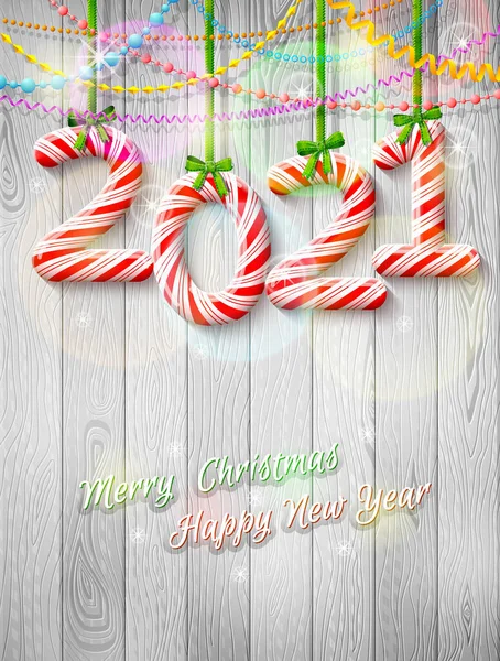 New Year 2021 Shape Candy Stick Christmas Decoration Christmas Congratulation — Stock Vector