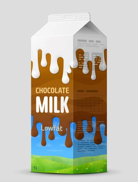 Chocolademelk Gable Top Karton Sluiten Koe Cacao Melk Pakket Geïsoleerd — Stockvector