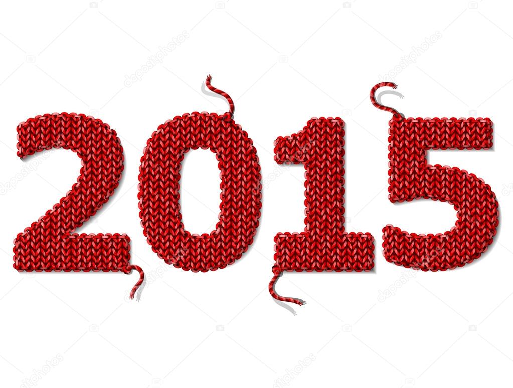 New Year 2015 of knitted fabric isolated on white background