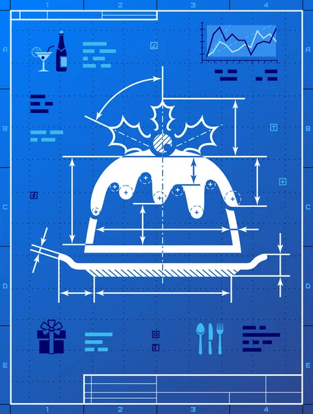 Vánoční dort jako blueprint, kresba — Stockový vektor