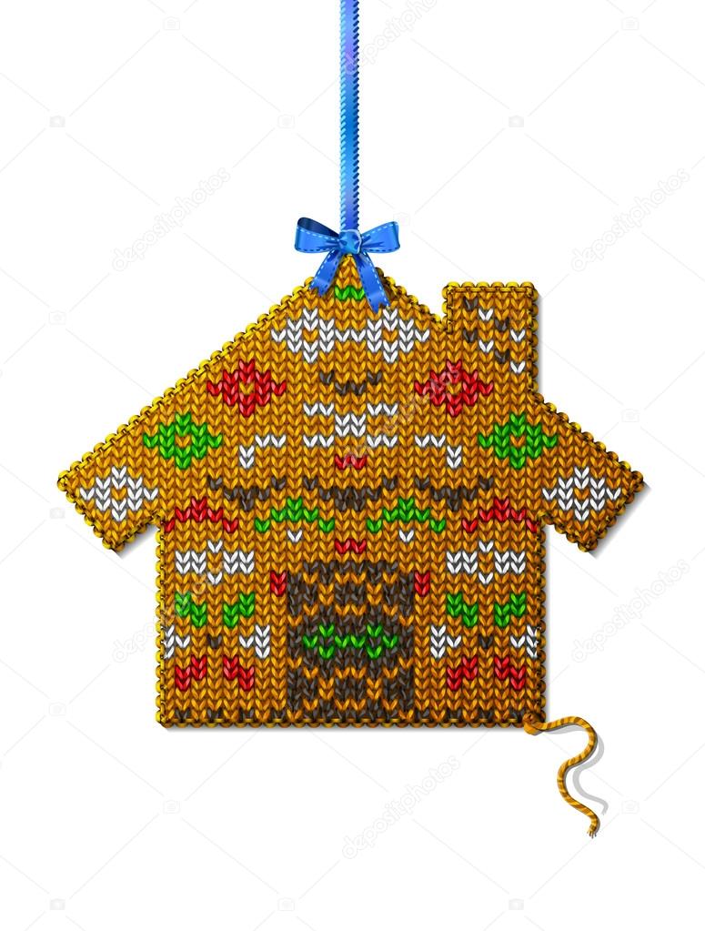 Christmas house of knitted fabric with ornament