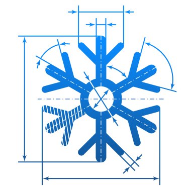 Snowflake symbol with dimension lines clipart