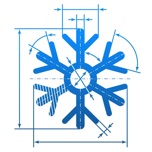 Snowflake symbol with dimension lines — Stock Vector