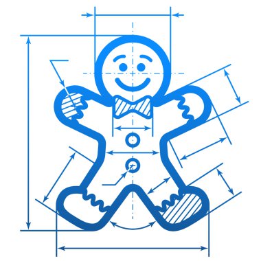 Gingerbread man with dimension lines clipart