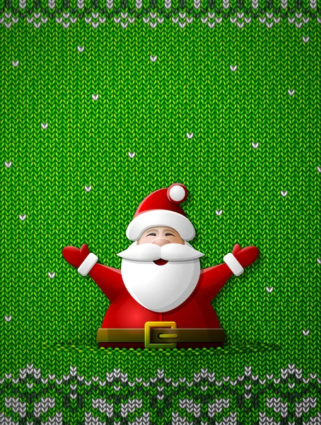 Santa Claus con las manos en alto sobre fondo de punto — Vector de stock