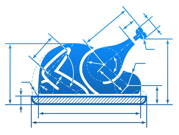 Symbole de dinde entière de Noël avec lignes de dimension — Image vectorielle