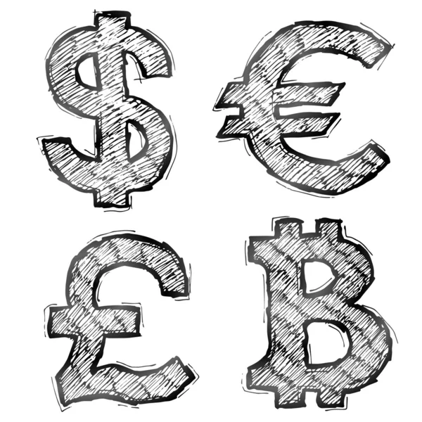 Hand drawn money symbols with hatching — Stock Vector