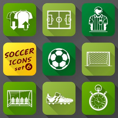Futbol öğeleri düz simgeler kümesi