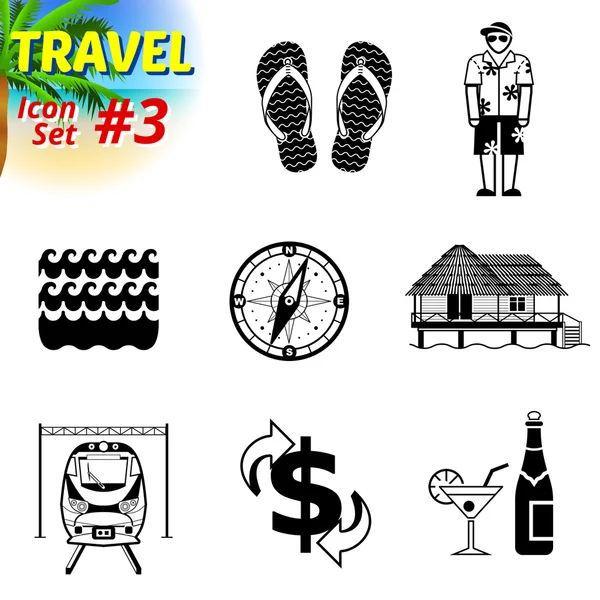 Conjunto de ícones de viagem em preto e branco — Vetor de Stock
